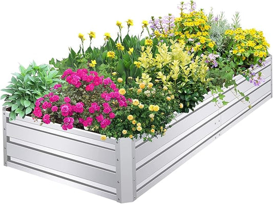 SnugNiture Galvanized Raised Garden Bed 8x4x1FT Outdoor Large Metal Planter Box Steel Kit for Planting Vegetables, Flowers
