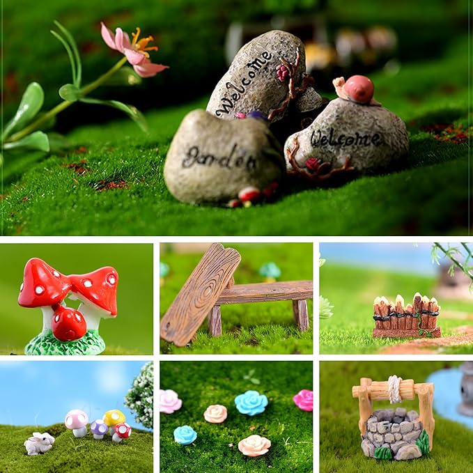 Fairy Garden Accessories, Fairies Welcome Garden Kit, 48pcs Miniature Fairy Garden Ornament for Christmas Decoration Fairy Garden Potted Plant Desk Decor