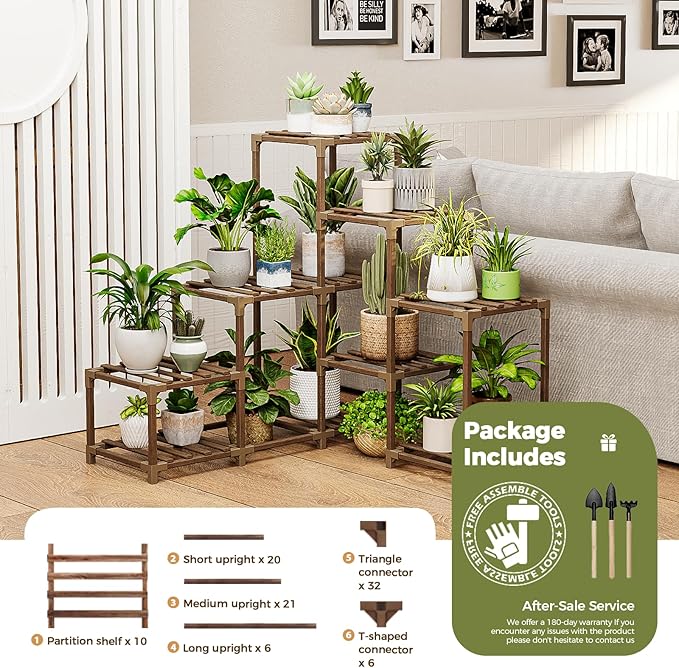 Bamworld Plant Stand Indoor Corner Plant Shelf Outdoor for Multiple Plants Wood Flower Stand Ladder Plant Table for Plant Pots for Window Garden Balcony Living Room