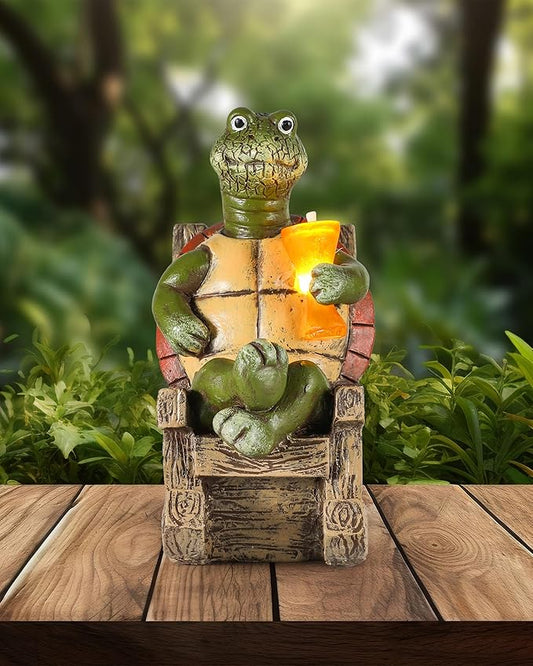 iStatue Solar-Powered Turtle Figurine Light with Glowing Cup - 5.5 in Lifelike LED Decorative Lamp for Outdoor Ambiance - Patio Table, Yard & Garden Decor (Turtle)