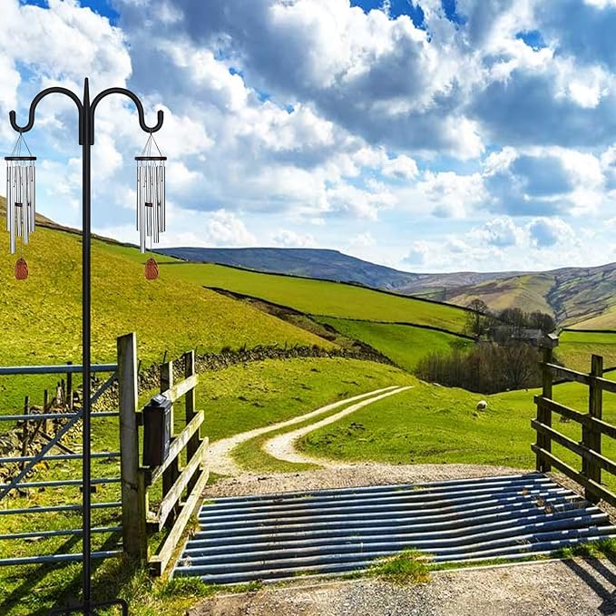 FEED GARDEN Adjustable Double Shepherds Hook for Outdoor with 5 Prong Base 76 Inch Heavy Duty Two Sided Bird Feeder Pole for Hanging Plant Baskets, Solar Light Lanterns, Wind Chimes 2 Pack