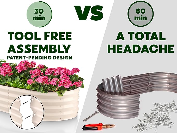 Galvanized Raised Garden Beds Outdoor // 8×2×1 ft Planter Raised Beds for Gardening, Vegetables, Flowers // Large Metal Garden Box (White) // Patented Tool-Free Design