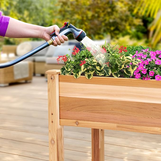 Jumbl, Cedar Raised Garden Bed, Elevated Wood Planter for Growing Fresh Herbs, Vegetables, Flowers, Succulents - 34x18x30”