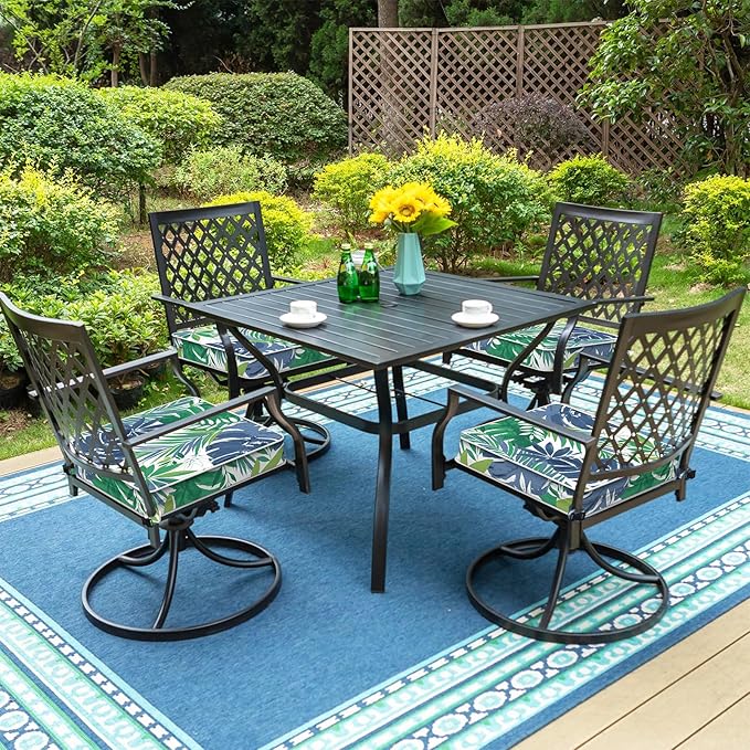 LVTXIII Patio Chair Cushions 19"x19"x3", Water-Repellent Outdoor Seat Cushions for Patio Furniture, Square Chair Pads with Ties for Home Garden Decoration, Set of 2, Islamorada Blue Green