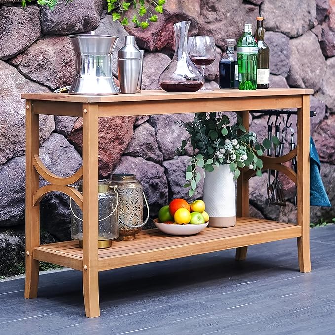 Cambridge Casual Chester Teak Wood Outdoor Console Table – Durable Accent Table for Patio, Deck, Porch and Garden - Perfect for Displaying Plants, Décor, Beverage and Other Outdoor Essential