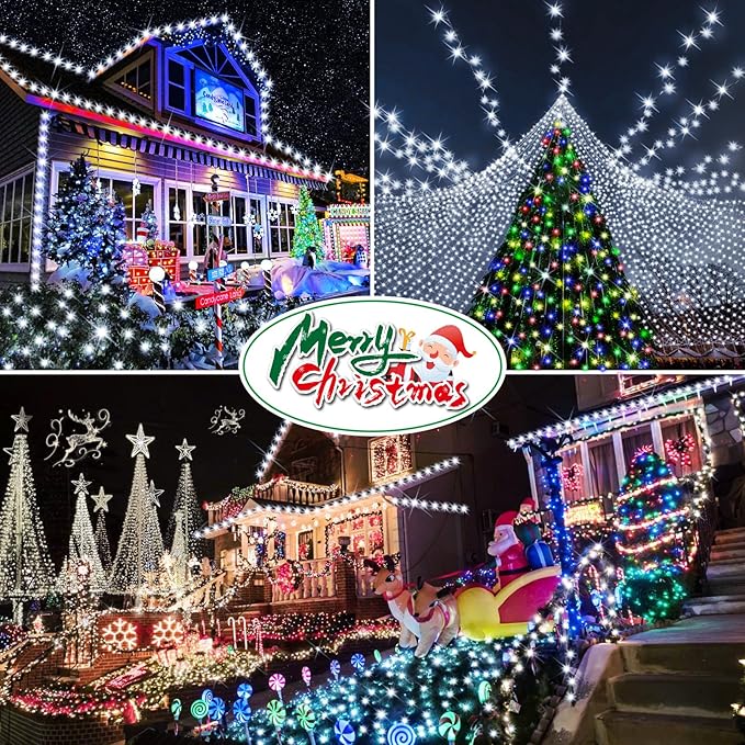 Hezbjiti 1000 LED 403 FT Christmas String Lights Outdoor, 8 Lighting Modes IP44 Waterproof Fairy Lights with Timer and Dimmable Function for Home Party Tree Decorations (Cold White, Clear Wire)