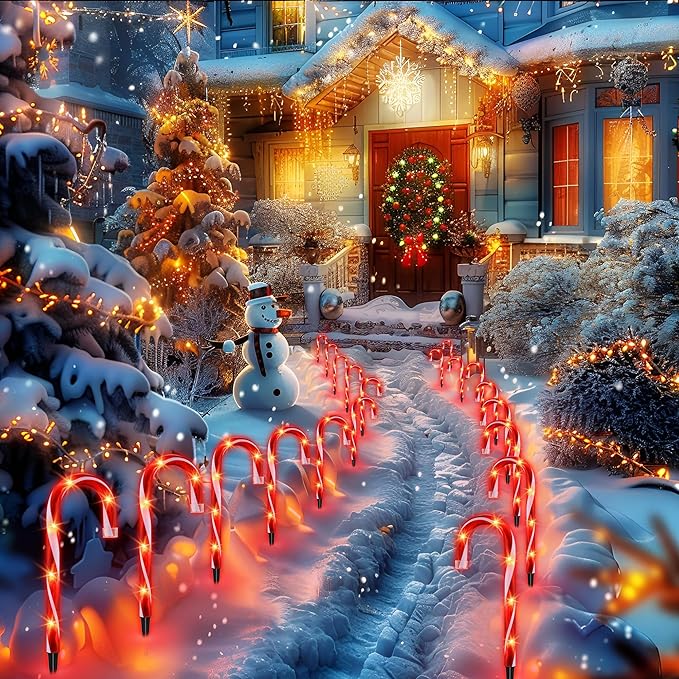 Christmas Candy Cane Lights, Candy Cane Lights Christmas Decorations Outdoor for Yard,Garden(10Inch), 10Pack