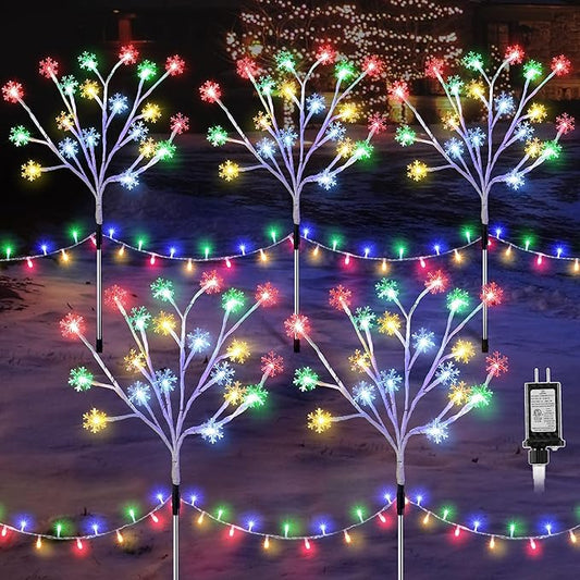 Enhon 5 Pack Snowflake Christmas Pathway Lights, 180 LED Garden Stake Lights with 8 Light Modes and Timer Function, Waterproof Xmas Decoration Tree Light for Outdoor Yard Lawn Patio Decor(Multicolor)