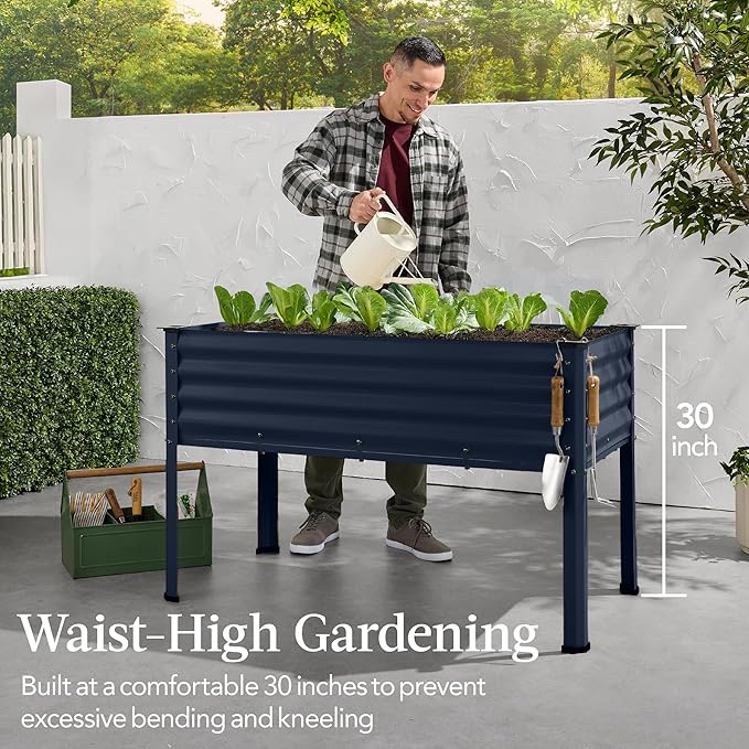 Best Choice Products 48x24x30in Galvanized Raised Garden Bed, Metal Elevated Planter Box, Vegetable Garden for Backyard, Patio, Balcony - Navy Blue