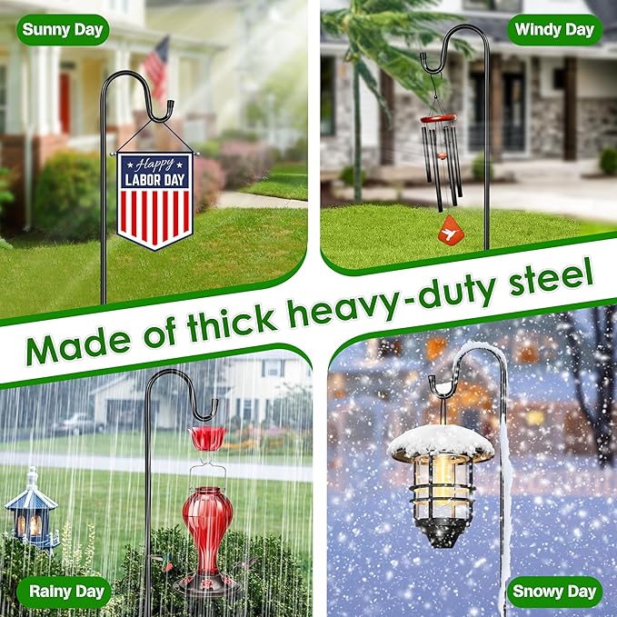 XDW-GIFTS Bird Feeder Pole for Outdoor, 60 Inch Shepherds Hooks Heavy Duty Garden Pole for Hanging Plant Basket, Solar Light Lanterns, Garden Plant Hanger Stands with 5 Base Prongs
