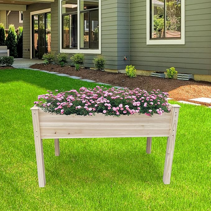 BTExpert 4ft Wooden Raised Garden Bed with Legs, 48x24x30in Elevated Planter Box Stand for Vegetable Flower Backyard, Patio, Balcony Large Wood Raised Beds Liner Outdoor - 30 in Height