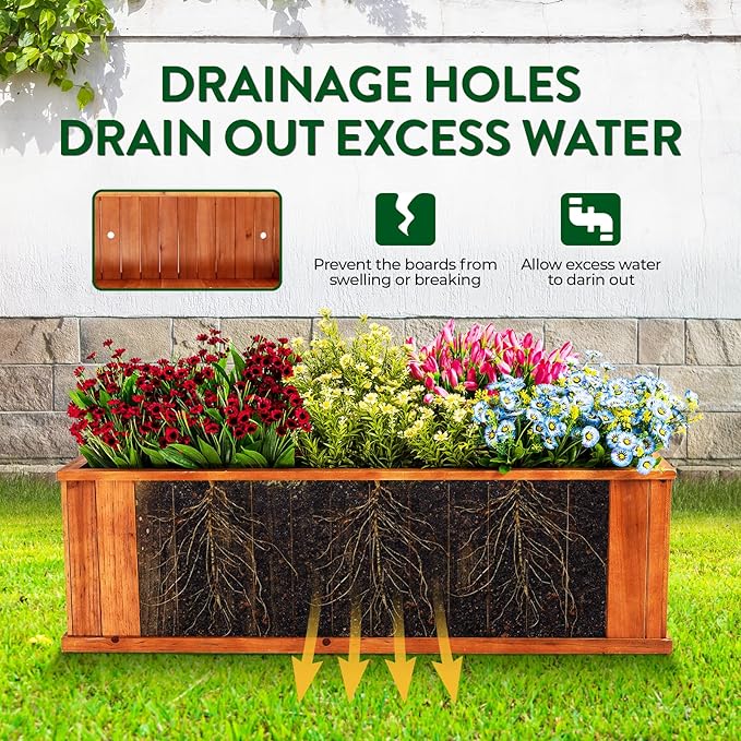 IDZO Wooden Window Box 40 in, Spacious Wooden Planter Boxes with Convenient Drainage Holes, Durable Oil Coated Window Box for Flowers & Plants, Decor Garden, Balcony, Backyard, Easy Assembly