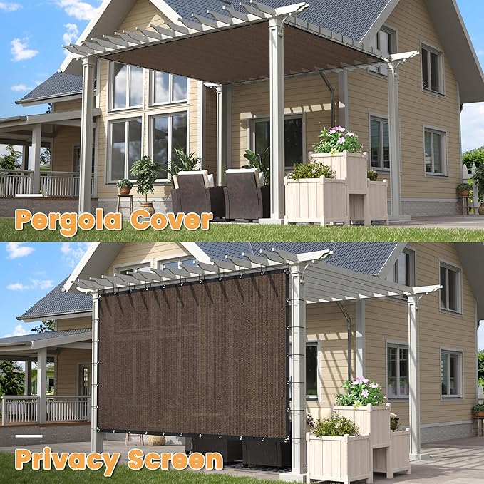 VICLLAX Shade Fabric Sun Shade Cloth with Every 2 FT Grommets for Patio Garden Pergola Cover Canopy 7x13 FT, Mocha