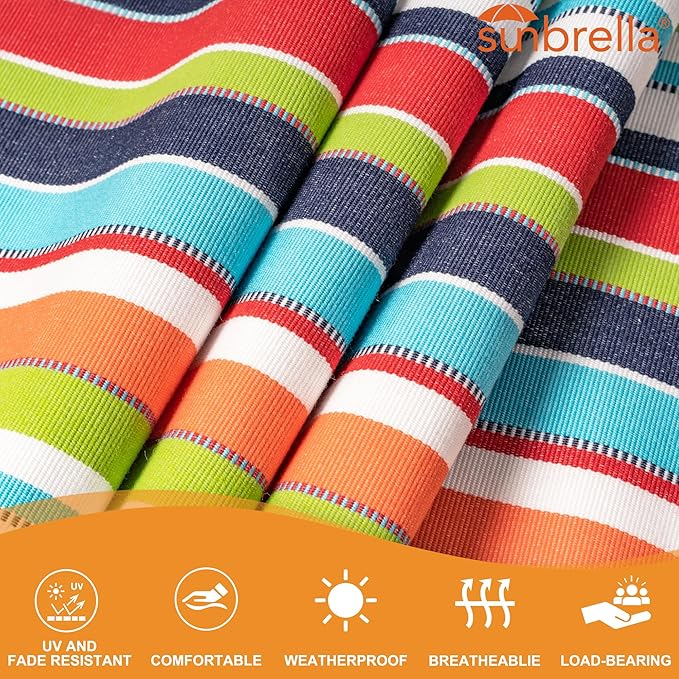 Lazy Daze 12 FT Sunbrella Quilted Hammock Double Hammock with Hardwood Spreader Bar, for Patio Outdoor Outside All Weather, 450 lbs Capacity, Carousel Confetti