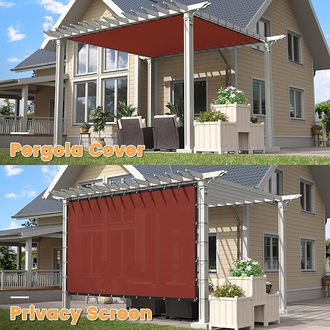 VICLLAX Shade Fabric Sun Shade Cloth with Every 2 FT Grommets for Patio Garden Pergola Cover Canopy 6x11 FT, Rust Red