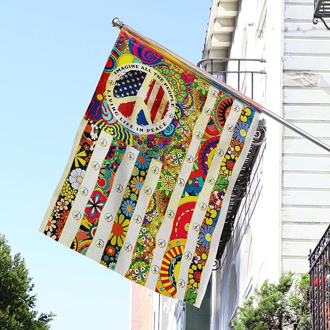 FLAGWIX Peace Hippie Flag - Decorations For Home, Outside, House Flag 30x40, People Living Life In Peace Hippie Flag - USA House Garden Flags - Decorative Outdoor Flags