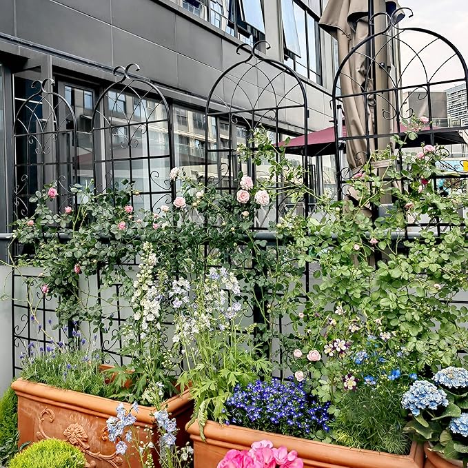 Metal Garden Trellis Rustproof Trellis for Climbing Plants Outdoor Flower Support (Black-4 Pack, 71"x19.7")