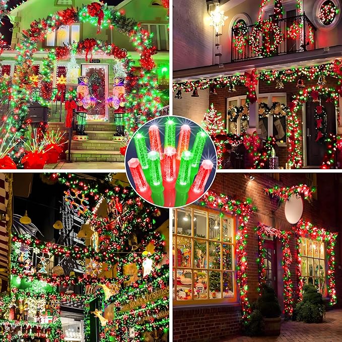 Heceltt 1600 LED 630 FT String Lights Outdoor, 8 Modes Christmas Lights Plug in, Waterproof Led String Lights with Timer and Memory for Christmas Home Party Tree Decorations (Red and Green)