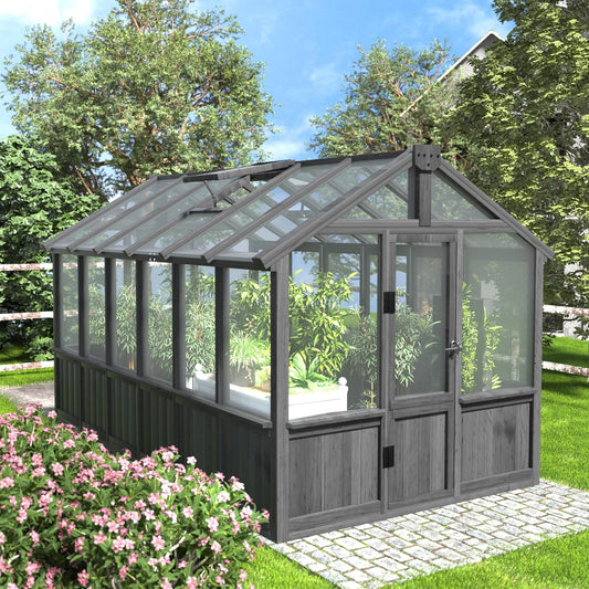 MUPATER 6' x 12' Walk-in Wooden Polycarbonate Greenhouse with Ventilated Window & Lockable Door, Multi-Layer PC Panels for UV Protection, Greenhouse Kit for Outdoor, Garden and Backyard, Black
