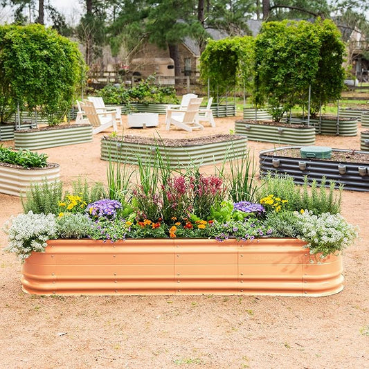 Vego garden 17" Tall 9 in 1 Novel Metal Raised Garden Bed Kits Modular Planter Beds with 2 in 1 Wrench & Magnetic Plant Tags for Vegetables Flowers, Terra Cotta
