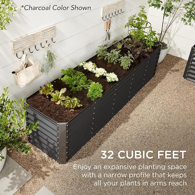 Best Choice Products 8x2x2ft Outdoor Metal Raised Garden Bed, Rectangular Deep Root Planter Box for Vegetables, Flowers, Herbs, and Succulents w/ 239 Gallon Capacity - Peacock Blue