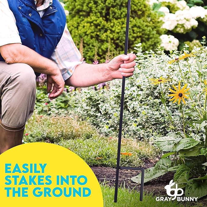 Gray Bunny 35" Shepherds Hooks for Outdoor 4 Pack, Thick Bird Feeder Pole, Hanging Plant Stand, Shepherds Hook for Bird Feeder, Non-Hollow, Non-Adjustable, Extra Long Base Prongs