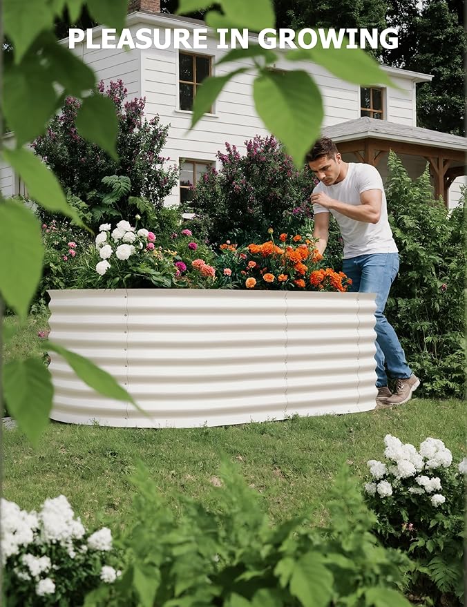 8x4x2ft Raised Garden Bed,Galvanized Raised Planter Boxes Outdoor with Easy Assembly, Large Garden Bed for Vegetables, Fruits, Flower,Raised Garden Bed,Beige