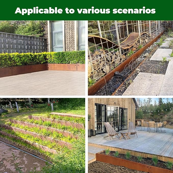 Cortens Steel Garden Metal Landscape Edging 40 inch with Top Bending Protection Pre-Rusted Cortens Steel Garden Edging 8 Inch Depth 90 Degree Bend 6 Pack for Lawn Yard (8 inch-90 Degree Bend, Rusted)