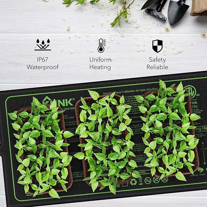 BN-LINK Seedling Heat Mat 10" x 20.75" 4 Pack Daisy Chainable Warm Hydroponic Heating Pad Waterproof for Seed Starting Germination, Indoor Gardening, Greenhouse
