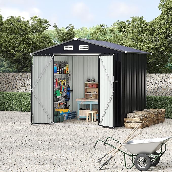 6x8 FT Metal Storage Sheds Outdoor with Floor, Metal Yard Sheds Garden Shed Kit, MetalTool Shed with Lockable Door, Metals UtilitySheds Buildings with Air Vent for Backyard Garden Patio Lawn