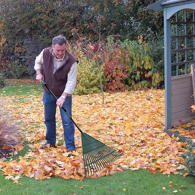 ORIENTOOLS Garden, Adjustable Lightweight Steel Poly Shrub Rake, Plastic Head, 22 Tines, 42 to 60 inches (Black Handle)