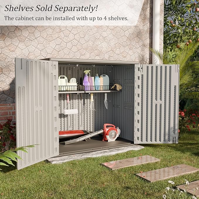HOMSPARK 37 Cu.Ft Outdoor Storage Shed Weather Resistant, Resin Storage Sheds & Outdoor Storage Box for Backyard Garden Patio Lawn, Multi functional | Double-wall Shed with Lockable Doors,(Light Gray)