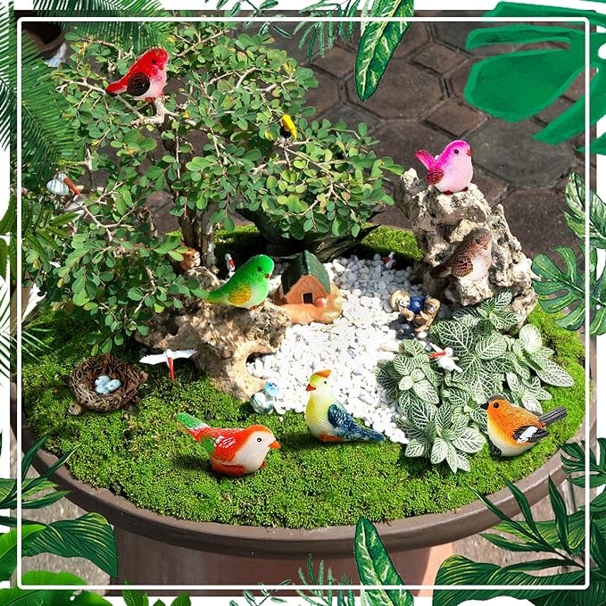 Unittype 25 Pcs Miniature Bird Figurines Tiny Bird Figurines Mini Bird Animal Figurines Resin Birds Toy Statues Animal Model for Garden Micro Landscape Home Terrarium Crafts Dollhouse Decorations