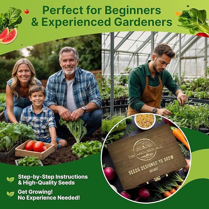 75 Vegetable & Greens Seeds Variety Pack, Garden Seed Starter Kit - Over 44,700 Non-GMO Heirloom Seeds for Planting Vegetables and Greens, Seeds Gift Seed Box with Gardening Supplies, Survival Kit