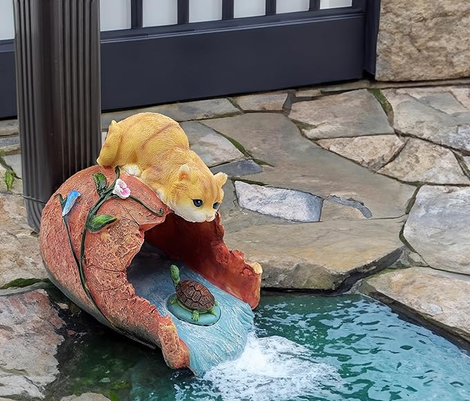 Cat Statue 3" x 4" Gutter Downspout Splash Block, Outdoor Garden Animal Decor Sculpture, Decorative Gutter Extension Diverter, UV-Resistant, Perfect for Garden Rain Downspout Diverter