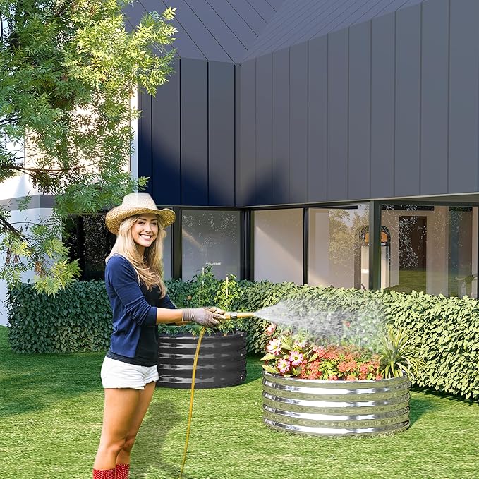 2PCS 2x2x1FT Galvanized Raised Garden Bed Kit,Vegetable Boxes-Round Metal Flower Box,Large Planter Raised Beds Outdoor Garden for Planting,Fruit,Herb-Sliver