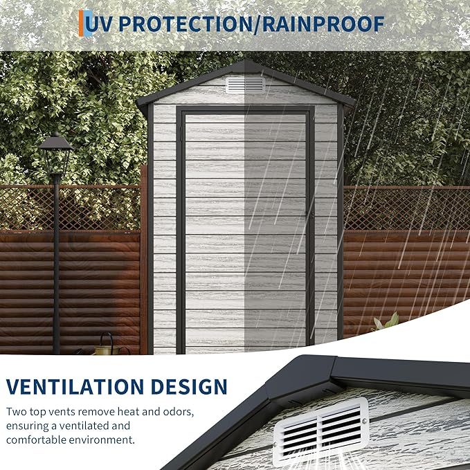 All-Weather Plastic Shed with Window, Outdoor Resin Garden Shed with Lockable Door and Vents, Outdoor Resin Storage Sheds for Backyard, Patio, Lawn, Tool, Bike