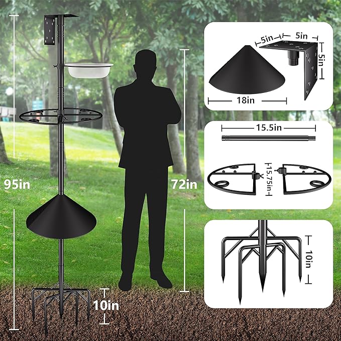 Bird Feeder Pole Stand,95 Inch House Pole for Outdoors Weather Station,Heavy Duty Metal Mount Kit Adjustable Multifunctional Bird Feeder Set