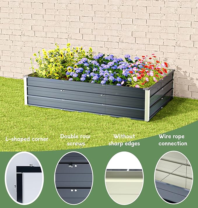 Galvanized Raised Garden Bed 6x4x1.3ft, Durable Elevated Flower Bed, Rust-Proof Metal Garden Bed for Vegetables, Fruits, Flowers & Herbs