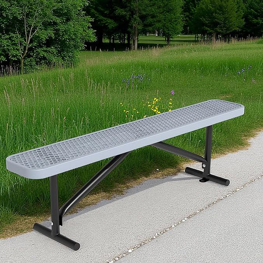 48" L Outdoor Steel Flat Bench, Heavy Duty Metal Park Bench for Outside, Expanded Metal, Commercial Benches Mesh Bench for Shopping Mall, Store, Lawn, Park, Patio, Deck, Garden (Grey, 6FT)