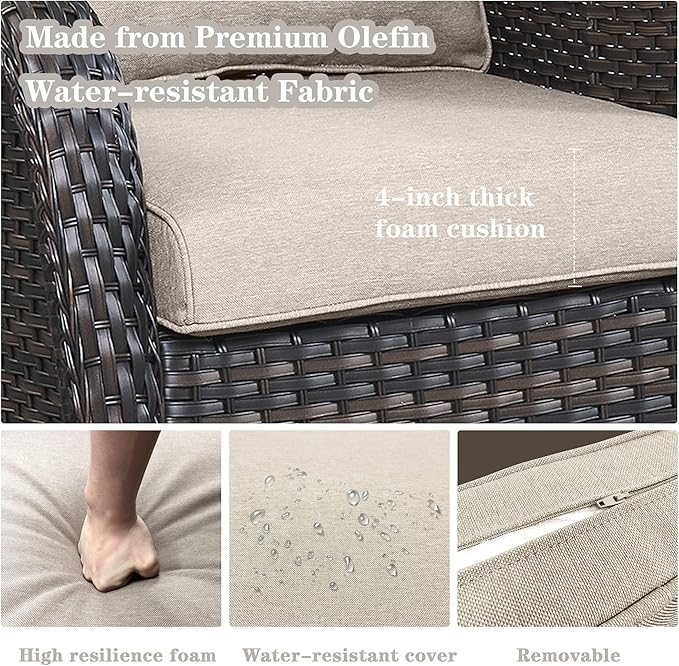 8 Piece Outdoor Patio Furniture Set - 41" CSA Propane Fire Pit Table Patio Conversation Set with Swivel Rocker Outdoor Chairs, Wicker loveseat and Ottoman for Outside Casual Gathering