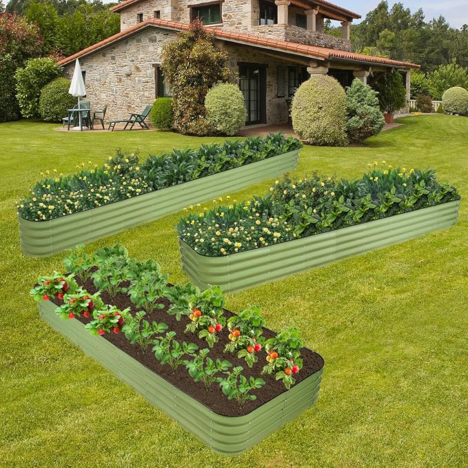 GoCampDriect 6IN1 Raised Garden Bed - 8x3x1ft Galvanized Raised Garden Boxes Outdoor Corrosion Resistant | Variable Shape 9x2x1ft Metal Raised Garden Beds for Planting Vegetable, Fruits,Flower
