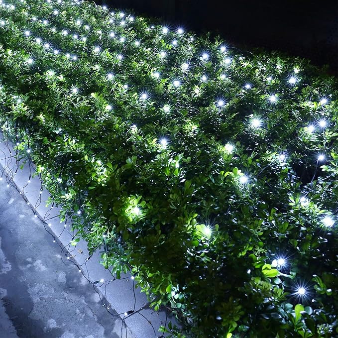 Lomotech 12ft x 5ft 360 LED Christmas Net Lights, 8 Modes Waterproof With Timer Low Voltage Connectable Mesh Lights for Trees, Bushes, Shurb, Garden, Outdoor Decoration(Green Wire, White)