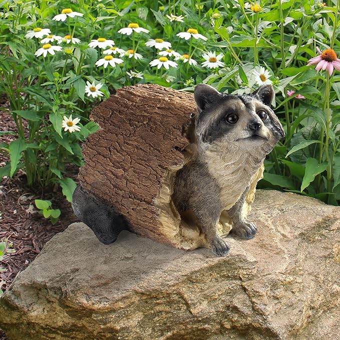 Design Toscano Bandit the Raccoon Indoor/Outdoor Garden Animal Statue, 10 Inch Long, Cast Stone Resin, Full Color Finish