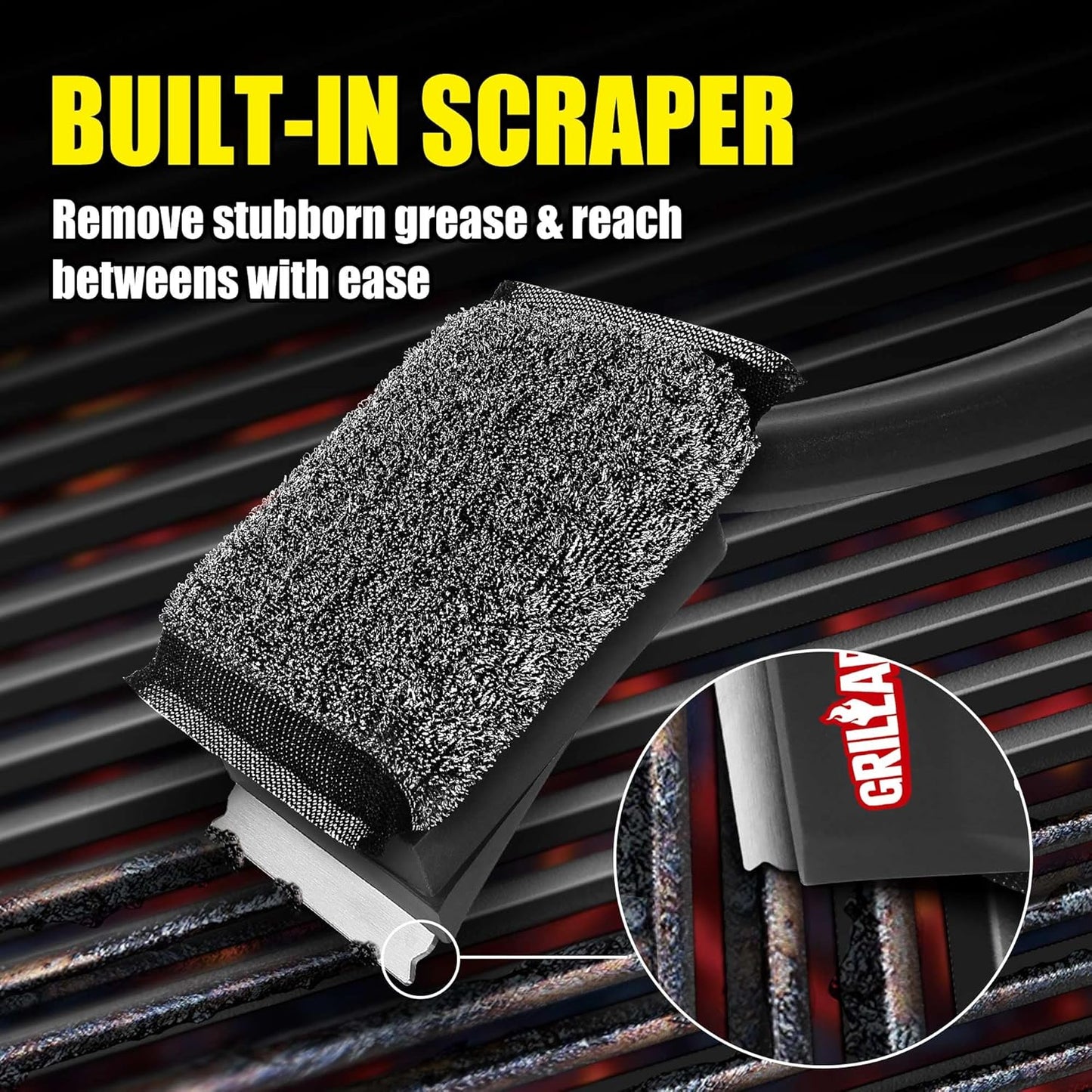 GRILLART SteamWizards Grill Brush Bristle Free, Safe BBQ Grill Brush for Outdoor Grill, Flat Top Grill Cleaner with Replaceable Head, Suitable for All Grates, Griddle Accessories, Dishwasher Safe