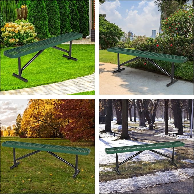 72" L Outdoor Steel Flat Bench, Heavy Duty Metal Park Bench for Outside, Expanded Metal, Commercial Benches Mesh Bench for Shopping Mall, Store, Lawn, Park, Patio, Deck, Garden (Green, 6FT)