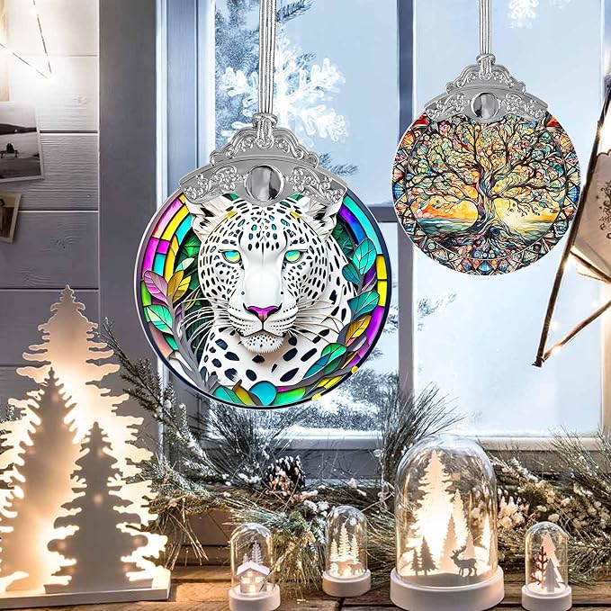 Stained Glass Suncatcher, Jocidea Leopard Ornament, Christmas Ornaments, Holidays Ornaments, Christmas Tree Decor, Leopard Decor for Home, Leopard Gifts