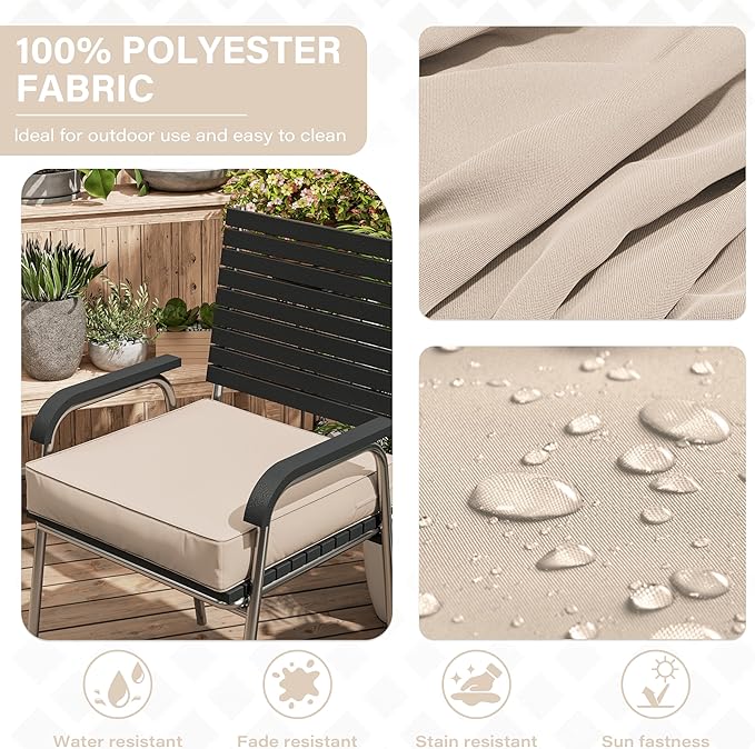 Patio Chair Cushions 19 X 19 X 4 Inch Waterproof Outdoor Seat Cushions for Patio Furniture, Outdoor Sofa Couch Pads with Ties & Handle, Set of 2, Sand
