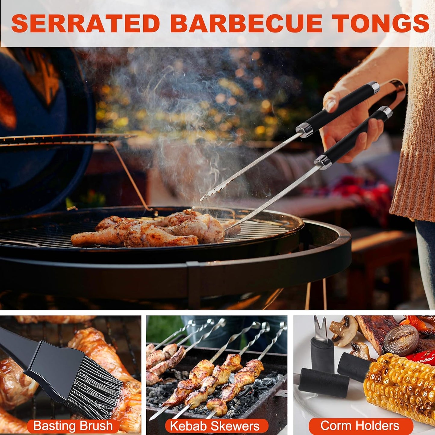 Grilljoy BBQ Accessories Grill Tools Set - 22PCS Stainless Steel Barbecue Grill Accessories for Outdoor Grill with Black Aluminum Case - Grilling Gifts for Men Dad -Grill Tools Kit