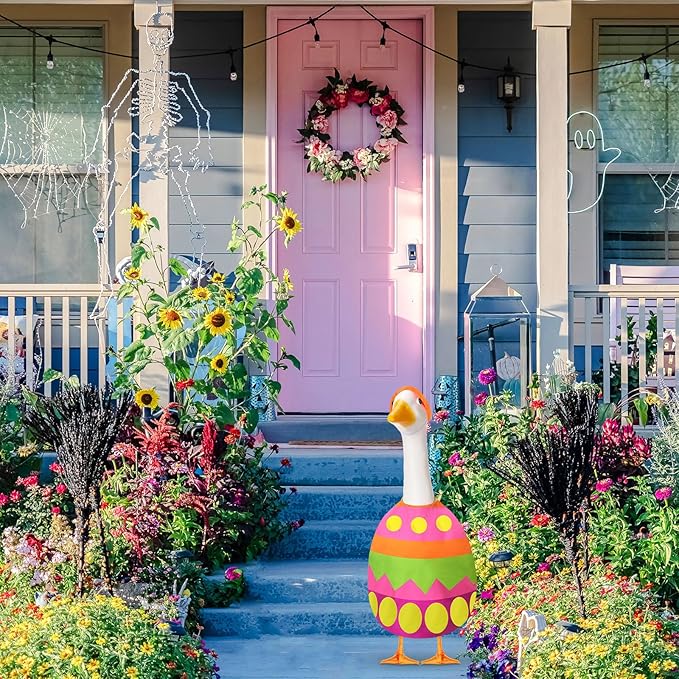 Easter Egg Goose Outfit Spring Lawn Porch Goose Clothes Easter Plastic Goose Costume for Cement Goose 23" Easter Party Outdoor Patio Yard Lawn Art Decoration